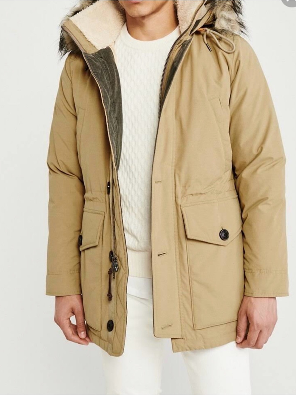 Abercrombie & Fitch Tan Parka with Faux-Fur Trim
